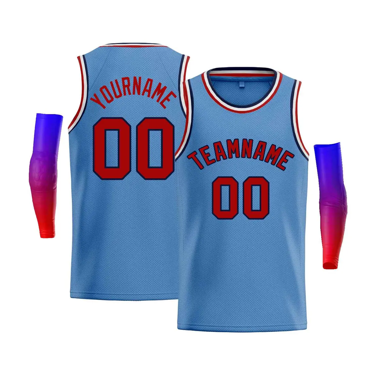Men's Light Blue Navy-Red Bull Casual Basketball Jersey