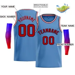 Men's Light Blue Navy-Red Bull Casual Basketball Jersey 2