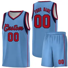 Light Blue Navy-Red Sleeve Color Block Basketball Jersey 1