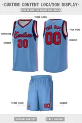 Light Blue Navy-Red Sleeve Color Block Basketball Jersey 2