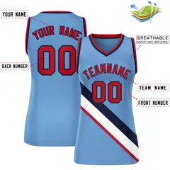 Women's Light Blue Navy-Red Thick Slash Mesh Basketball Jersey 2