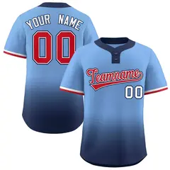 Light Blue Navy Red-White Gradient Two-Button Softball Jersey