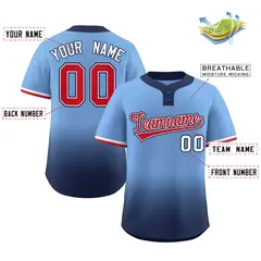 Light Blue Navy Red-White Gradient Two-Button Softball Jersey 2