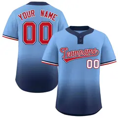 Light Blue Navy Red-White Gradient Two-Button Softball Jersey 1
