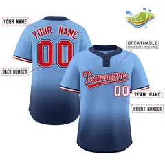 Light Blue Navy Red-White Gradient Two-Button Softball Jersey 2