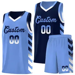 Light Blue Navy Reversible Basketball Kits - Side Arrow Navy White Gradient