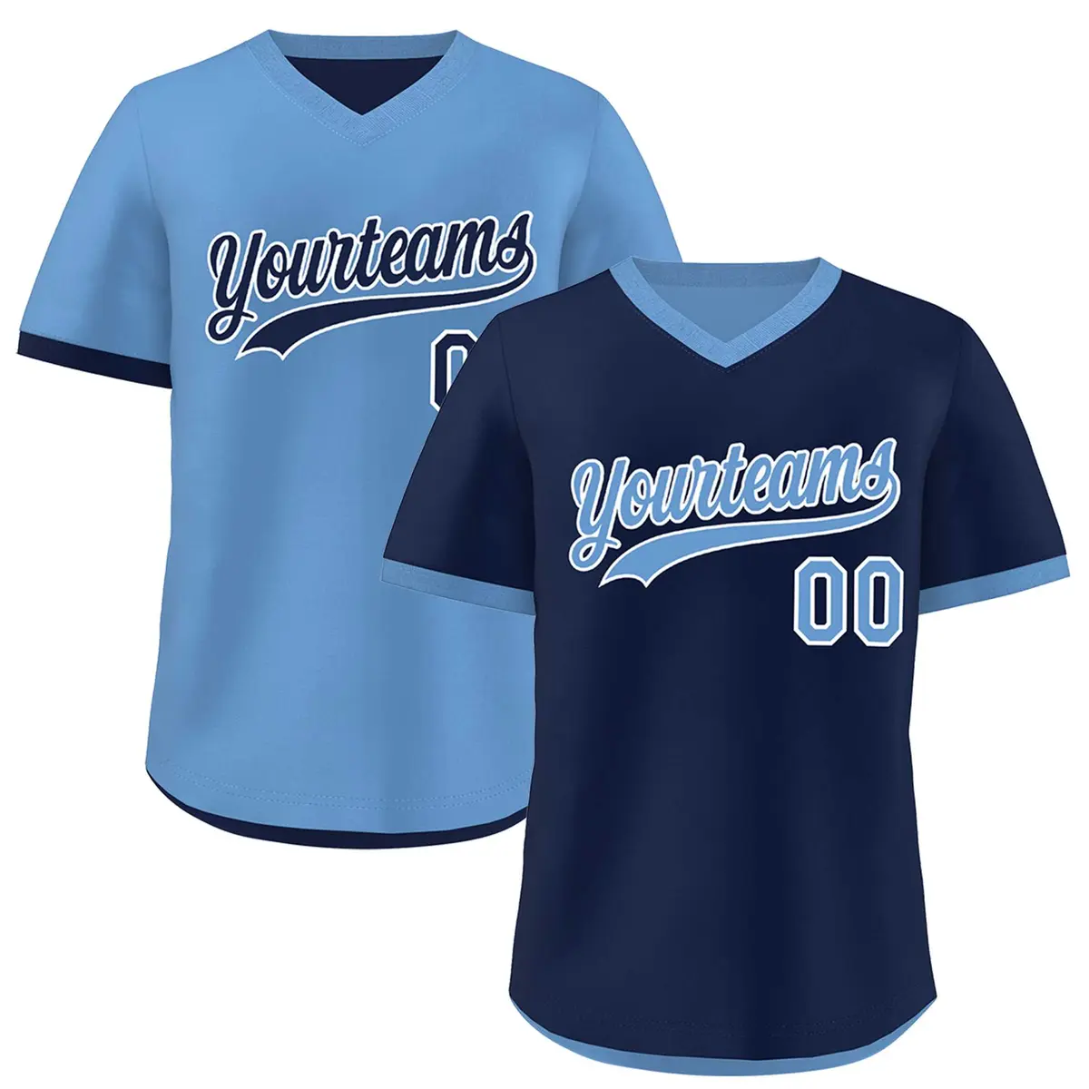 Light Blue Navy Reversible Pullover Baseball Jersey