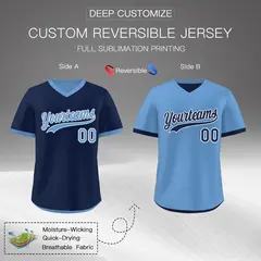 Light Blue Navy Reversible Pullover Baseball Jersey 2