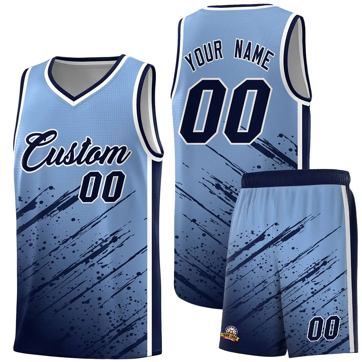 Light Blue Navy Splash Basketball Uniforms for Practice