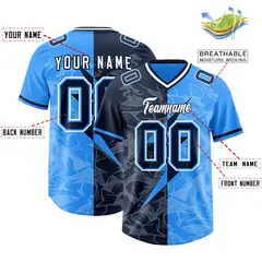 Light Blue Navy Split Lightning Pattern Football Jersey 2