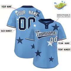 Light Blue Navy Star Graffiti Two-Button Baseball Jersey 2