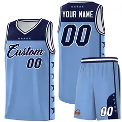 Light Blue Navy Star Pattern Sports Basketball Jersey