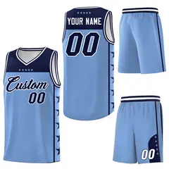Light Blue Navy Star Pattern Sports Basketball Jersey 6