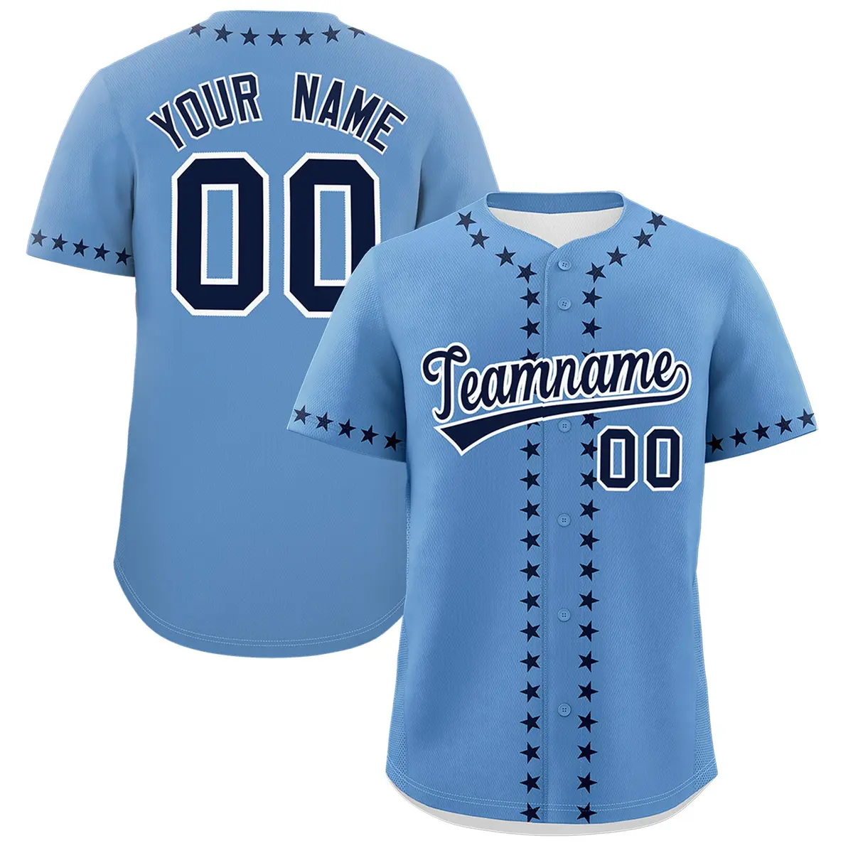 Light Blue Navy Star Ribbing Authentic Baseball Jersey