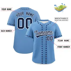 Light Blue Navy Star Ribbing Authentic Baseball Jersey 2