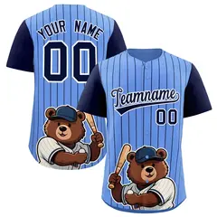 Light Blue Navy Stripe Animals Graffiti Raglan Baseball Jersey