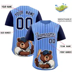 Light Blue Navy Stripe Animals Graffiti Raglan Baseball Jersey 2