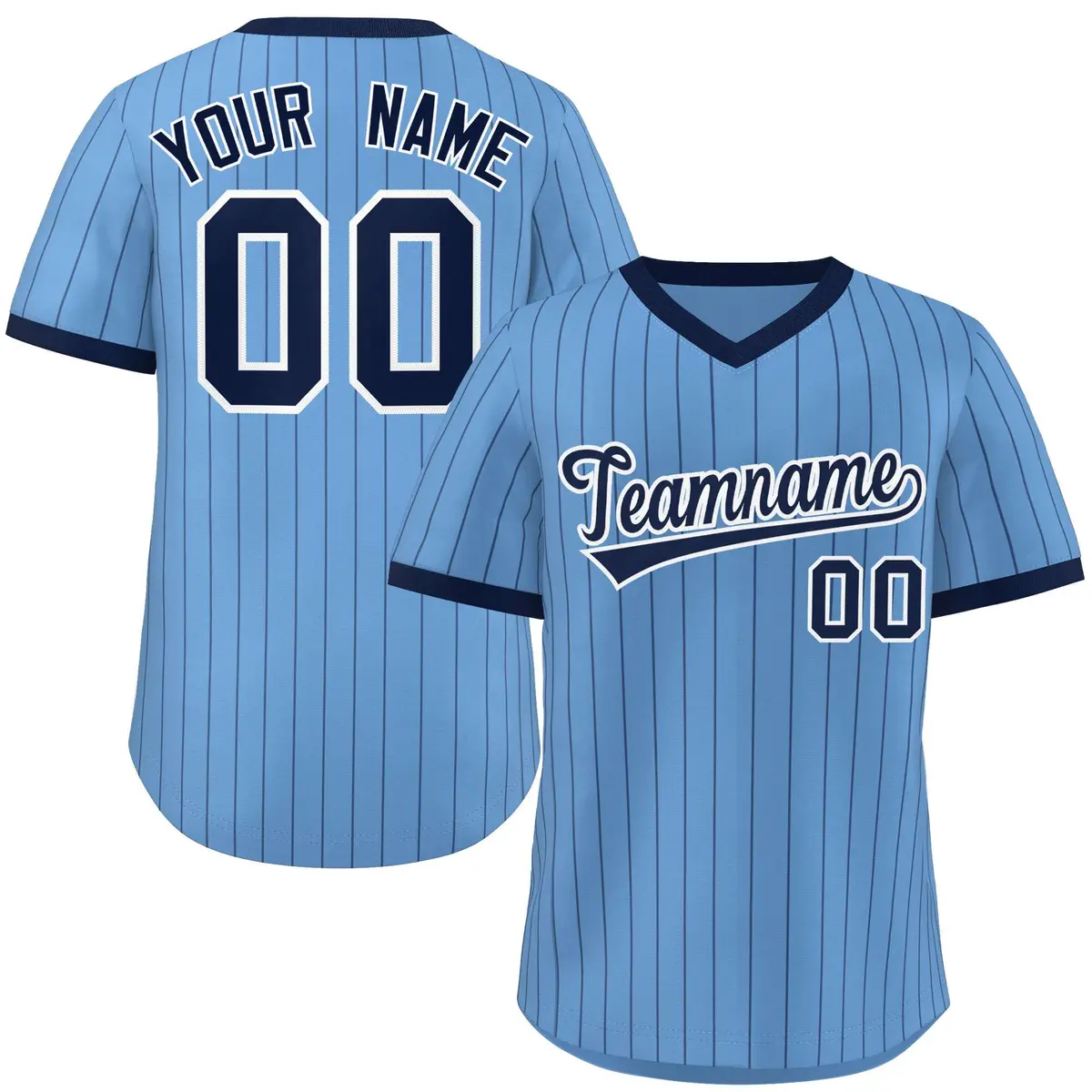 Light Blue Navy Stripe Authentic Pullover Baseball Jersey