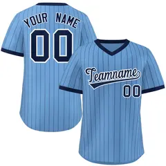 Light Blue Navy Stripe Authentic Pullover Baseball Jersey 1