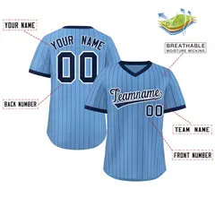 Light Blue Navy Stripe Authentic Pullover Baseball Jersey 2