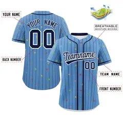 Light Blue Navy Stripe Star Pattern Baseball Jersey 2