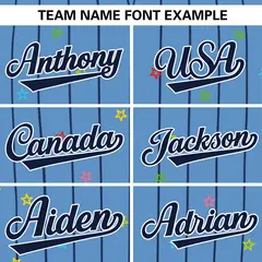 Light Blue Navy Stripe Star Pattern Baseball Jersey 3