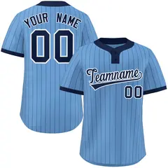 Light Blue Navy Stripe Two-Button Softball Jersey 1