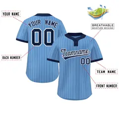 Light Blue Navy Stripe Two-Button Softball Jersey 2