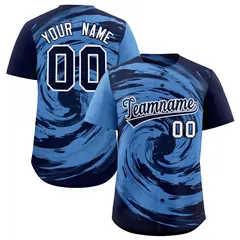 Light Blue Navy Swirl Graffiti Baseball Jersey 1