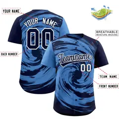 Light Blue Navy Swirl Graffiti Baseball Jersey 2