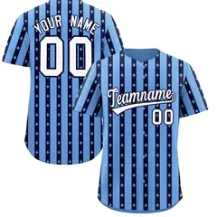 Light Blue Navy Thick Stripes Star Pattern Baseball Jersey 1