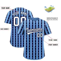 Light Blue Navy Thick Stripes Star Pattern Baseball Jersey 2
