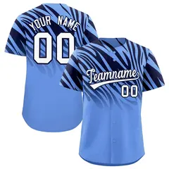 Light Blue Navy Tiger Stripe Gradient Baseball Jersey 1