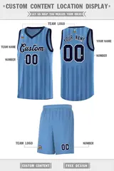 Light Blue Navy Vertical Stripe Basketball Team Jersey 2