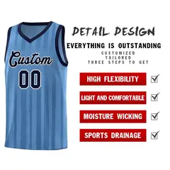 Light Blue Navy Vertical Stripe Basketball Team Jersey 4
