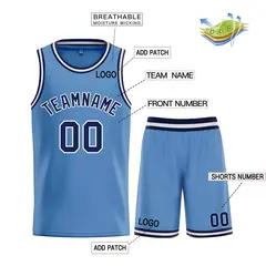 Light Blue Navy-White Bull Classic Sets Basketball Jersey 3