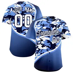 Light Blue Navy White Camo Gradient Fashion Baseball Jersey