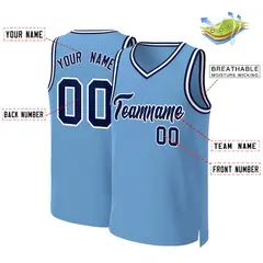 Light Blue Navy-White Classic Basketball Jersey 2