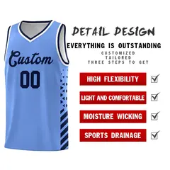 Light Blue Navy White Diamond Stripe Side Basketball Jersey 2