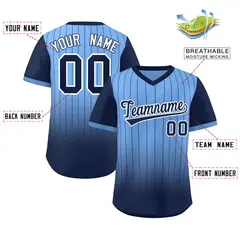 Light Blue Navy-White Gradient Pullover Pinstripe Baseball Jersey 2