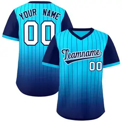 Light Blue Navy-White Gradient Pullover Pinstripe Baseball Jersey