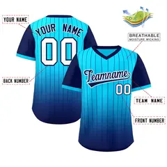 Light Blue Navy-White Gradient Pullover Pinstripe Baseball Jersey 2