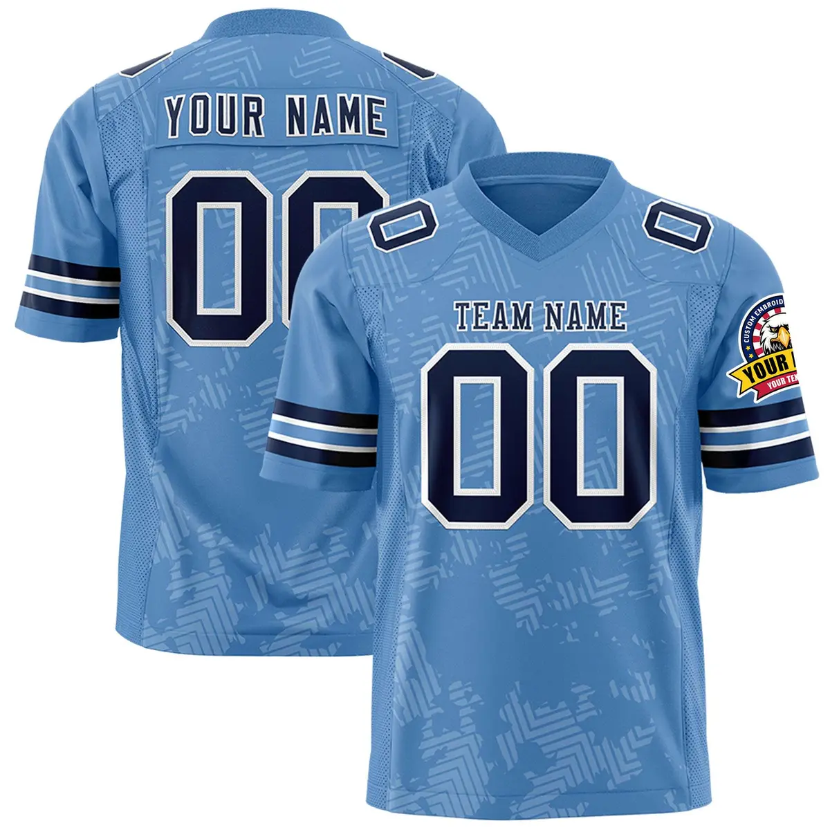 Light Blue Navy-White Graffiti Line Design Football Jersey