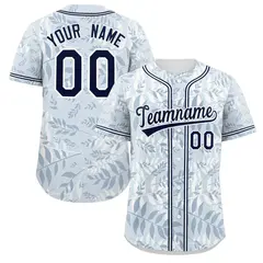 Light Blue Navy-White Graffiti Palm Leaf Baseball Jersey
