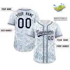 Light Blue Navy-White Graffiti Palm Leaf Baseball Jersey 2