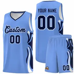 Light Blue Navy White Graffiti Side Curve Basketball Jersey Sets