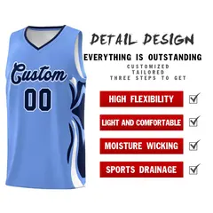 Light Blue Navy White Graffiti Side Curve Basketball Jersey Sets 2