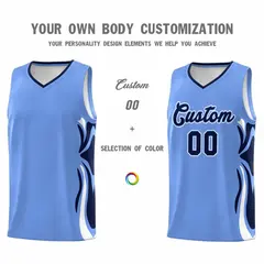 Light Blue Navy White Graffiti Side Curve Basketball Jersey Sets 3