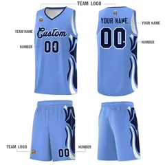 Light Blue Navy White Graffiti Side Curve Basketball Jersey Sets 5