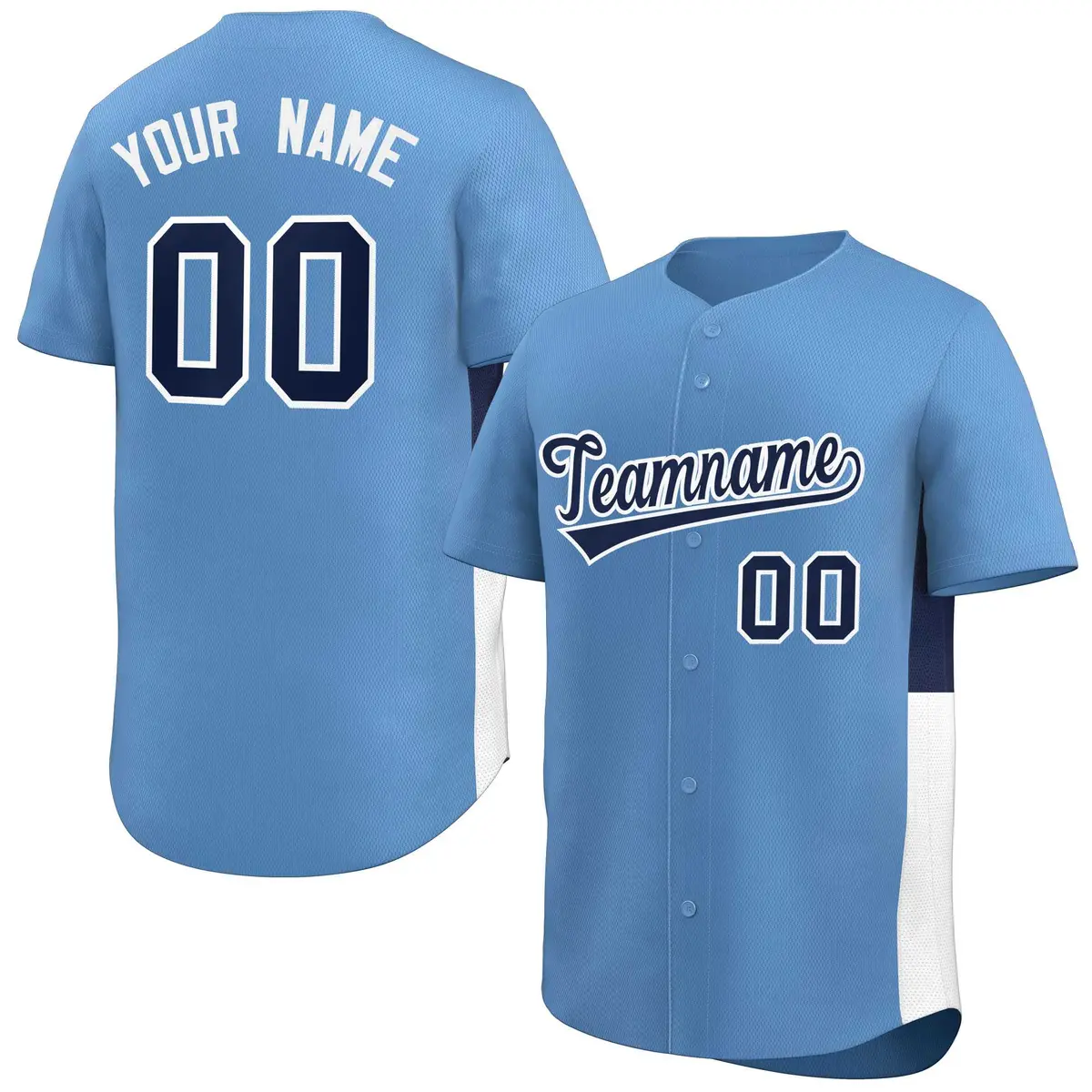 Light Blue Navy-White Side Two-Tone Baseball Jersey